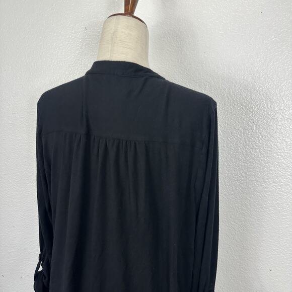 Amour Vert Black Popover Tunic Top XL Roll Tab Sleeve Sustainable Made in USA - Picture 5 of 8